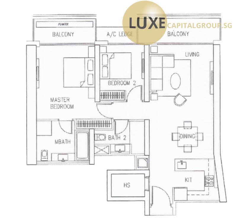 Marina Bay Residences Floorplan - 2-bedroom