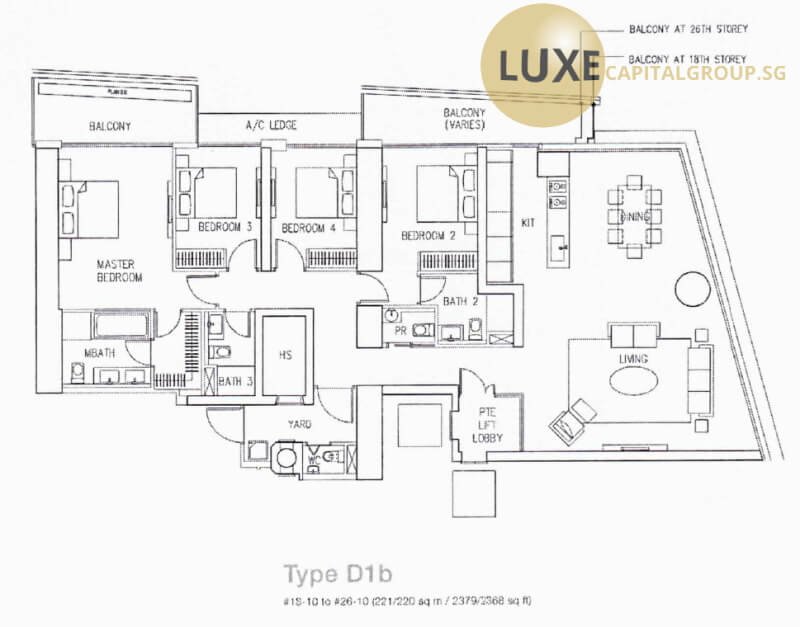 Marina Bay Residences Floorplan - 4-bedroom