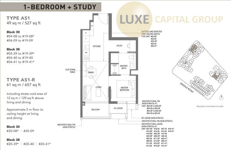 The M Floor Plan - 1-bedroom+study Type AS1