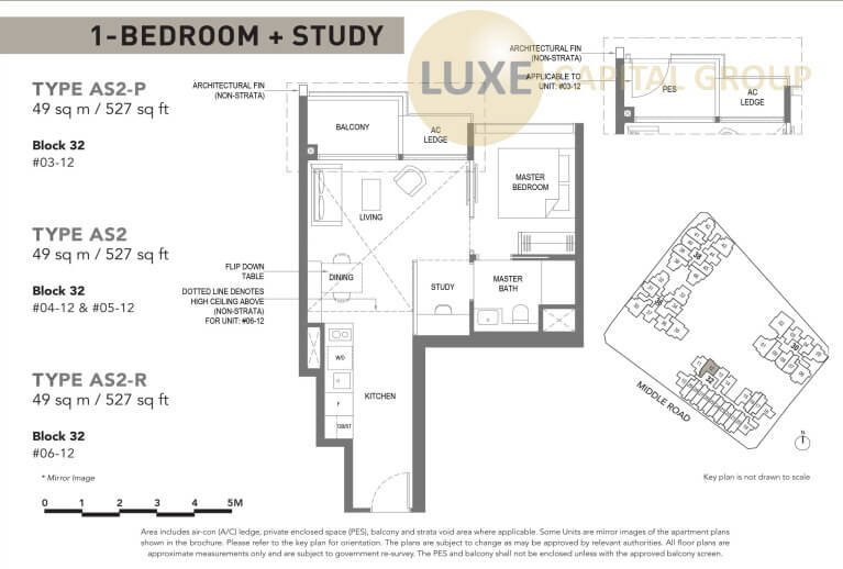 The M Floor Plan - 1-bedroom+study Type AS2