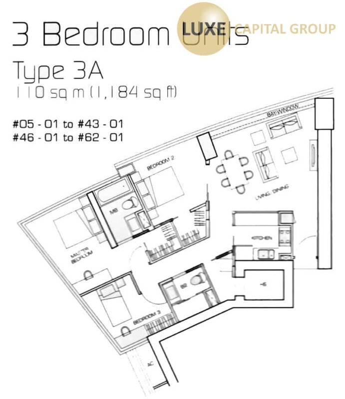 The Sail at Marina Bay Floorplan - 3-bedrooms