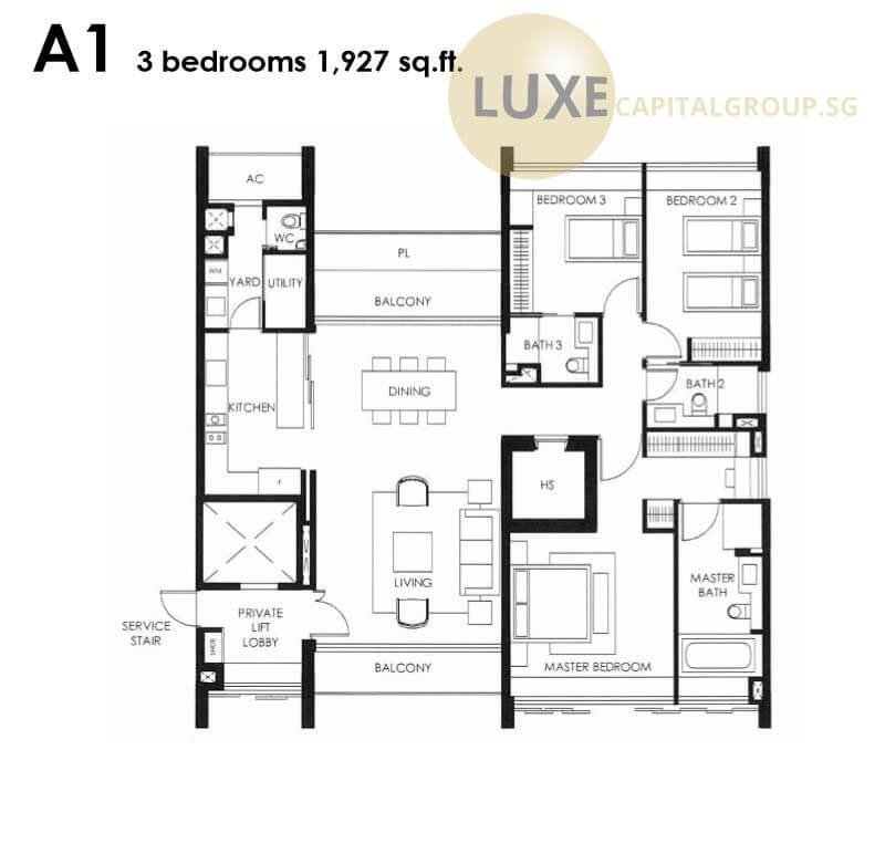 The Nassim Floorplan - 3 bedroom Type A1