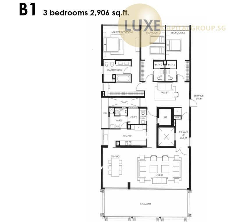 The Nassim Floorplan - 3 bedroom Type B1